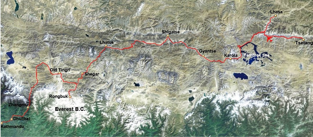 Viaggio via Terra da Lhasa via Everest a Kathmandu