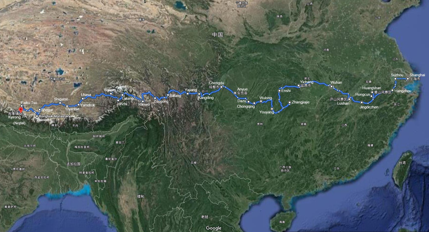 Viaggio del Self Drive lungo l'Autostrada G318 da Shanghai al Nepal